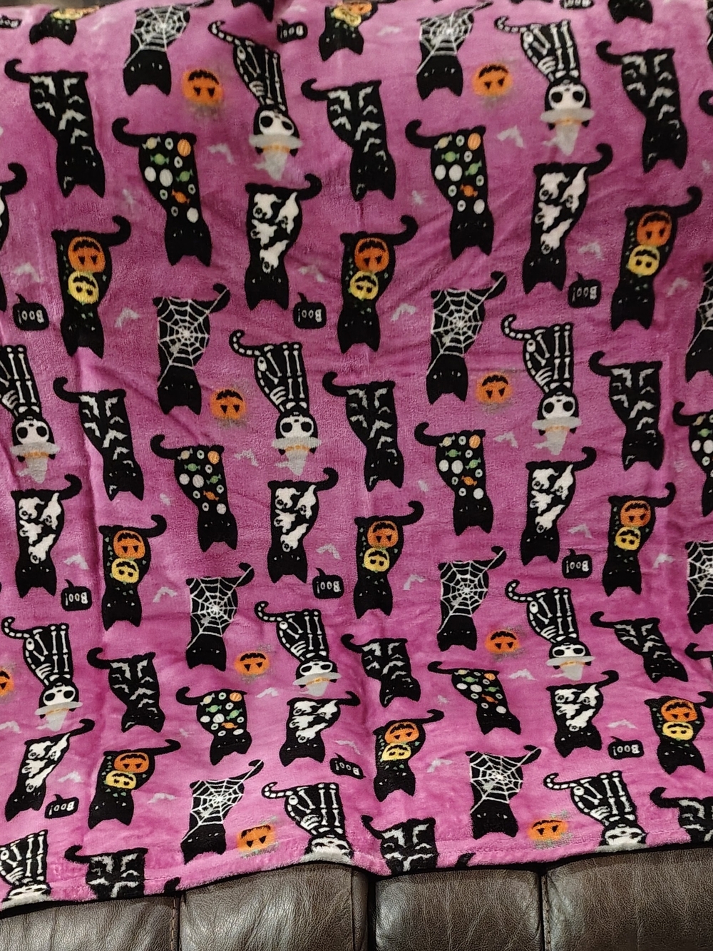 Celebrate RARE! Halloween Black Cat & Skeleton Plush Throw Blanket 50"x60" Pur